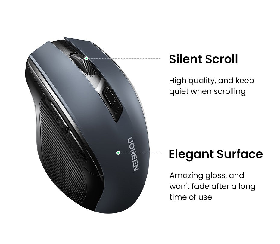 Mouse sem fio UGREEN Bluetooth 5.0 Mouse ergonômico 4000DPI 6 botões silenciosos Mouse para MacBook Tablet Laptops Computador PC 2.4G