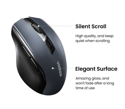 Mouse sem fio UGREEN Bluetooth 5.0 Mouse ergonômico 4000DPI 6 botões silenciosos Mouse para MacBook Tablet Laptops Computador PC 2.4G