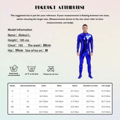 Men's Shiny Metallic Zentai Dress-up Jumpsuit Cosplay Costume Performance Stage Disco Clubwear Full Body Unitard Tights Leotard