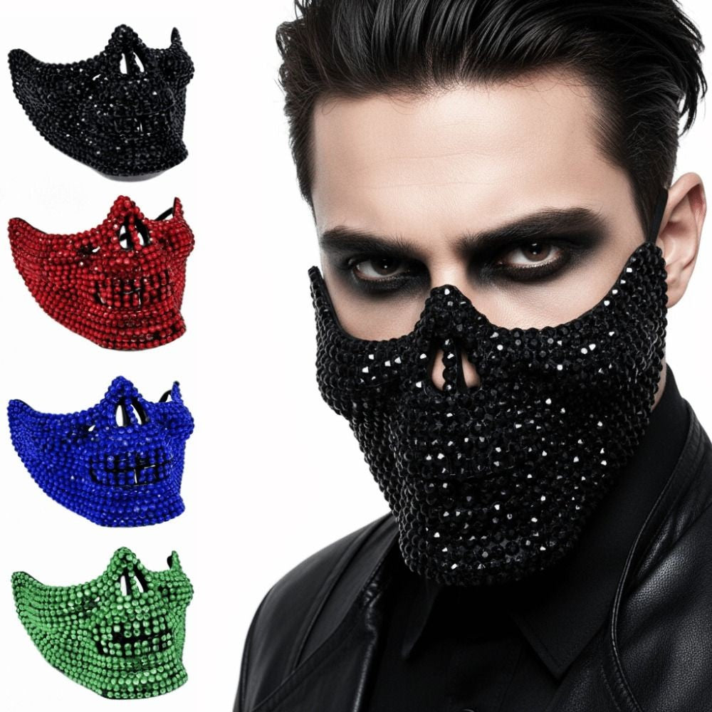 Gothic Handcrafted Half-Face Masquerade Mask Sparkling Punk Rock Style Rhinestone Mask Horror Style Full Diamond Mask Unisex