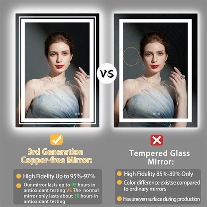 LUVODI Luxury Crystal Clear LED Bathroom Mirror IP65 Waterproof Dimming Makeup Dressing Mirror with Double Lights
