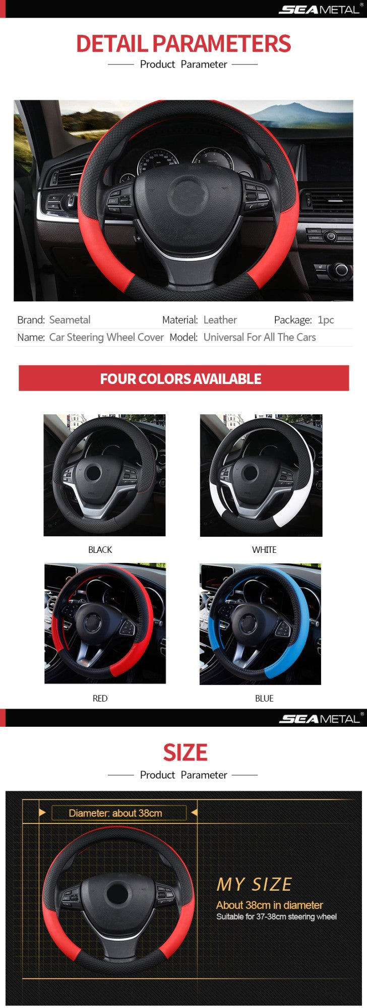 Universal Car Steering Wheel Cover For 37-38cm Steer Wheel Faux Leather Breathable Car Wheel Cover Interior Auto Accessories