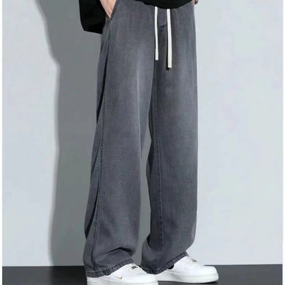 Calça Jeans Masculina de Perna Larga Outono Novas Calças Jeans de Lavagem Cor Sólida Neutra Soltas Casuais Retas Moda Ao Ar Livre