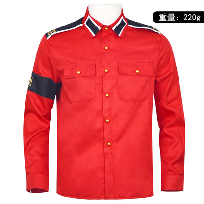 Michael Jackson Impersonator RetroCTEAntiWar Patch EmbroideredShirt Men's Military Style Long SleeveButtonDown Shirt Collectible