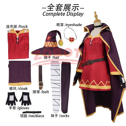 Anime megumin cosplay costume konsubarash Sekai ni shukufuku wo! Cosplay dress hat cloak uniform wig Halloween party cos girls