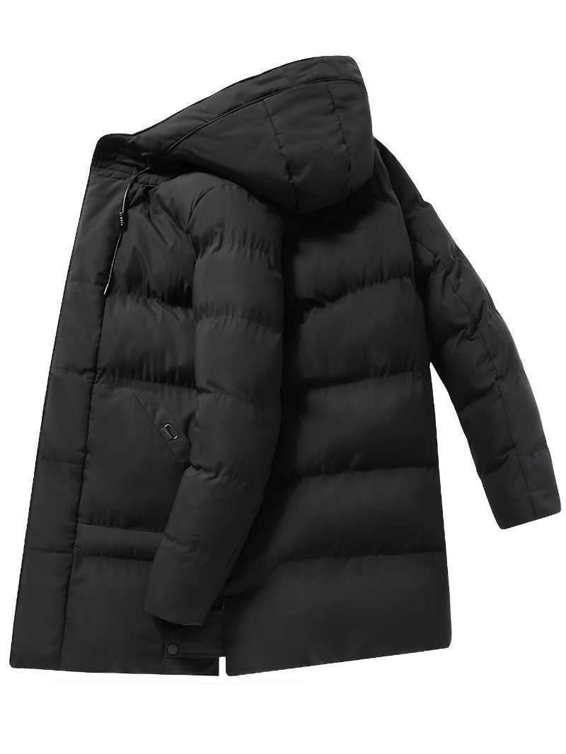 Casaco Masculino Pesado de Inverno Corta-Vento para Frio com Zíper Completo, Capuz Longo e Bolsos Frontais Grandes