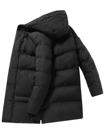 Casaco Masculino Pesado de Inverno Corta-Vento para Frio com Zíper Completo, Capuz Longo e Bolsos Frontais Grandes