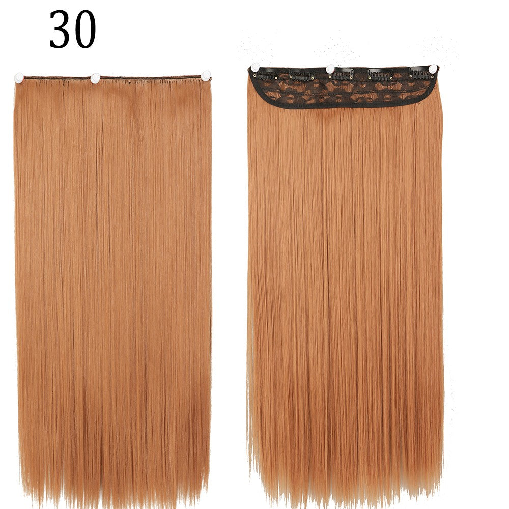 Apliques de Cabelo Sintético Liso Comprido de 5 Clipes 22'' Fibra de Alta Resistência ao Calor Preto Castanho Loiro