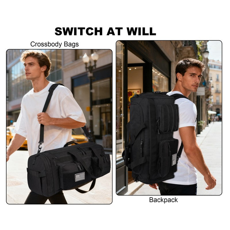 LHI 50L 3 in 1 Travel Duffle Bag Men Large Gym Sports Bags Tactical Military Duffle Backpack with Shoes Compartment & Wet Pocket