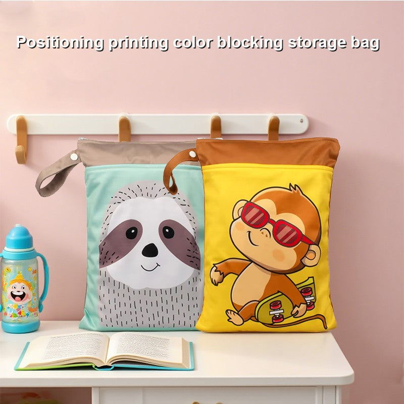 Washable PUL Waterproof Wet Dry Bag - Cute Print, 2 Pockets for Cloth Diapers, Travel, Beach, Pool & Gym| Toiletry Bag