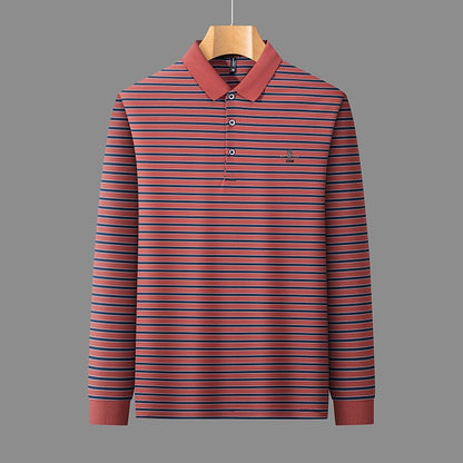 2025 New Lapel Striped T-shirt Men's Long Sleeved Spring and Autumn New Top Casual Polo Shirt Men