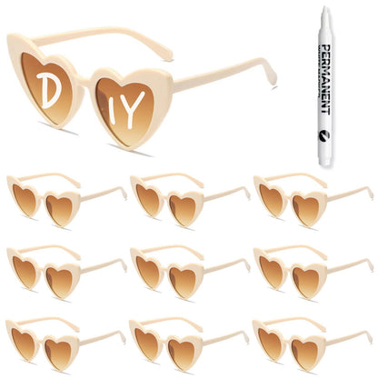100-10Pcs DIY Wedding Sunglasses Personalised Heart Sunglasses with Pen Bachelorette Party Glasses Bridesmaid Gifts for Guests