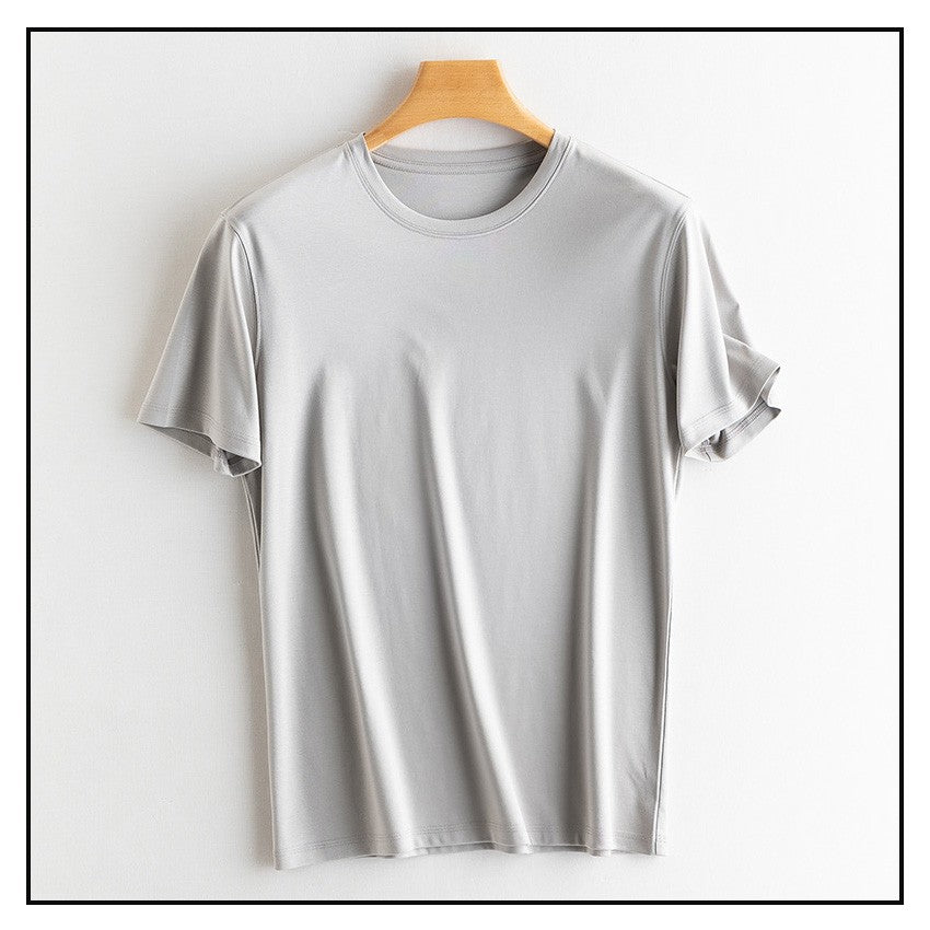 SuyaDream Mens Solid Tee Cotton Silk Blend Plain O neck Short Sleeved Cozy T Shirts 2025 Summer Simple Chic Top White Black