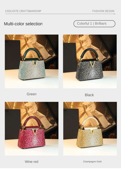 Luxury Fashion Diamonds Women's Handbags 2025 New V Letter Small Shoulder Crossbody Bag Genuine Leather Messenger Shell Bags