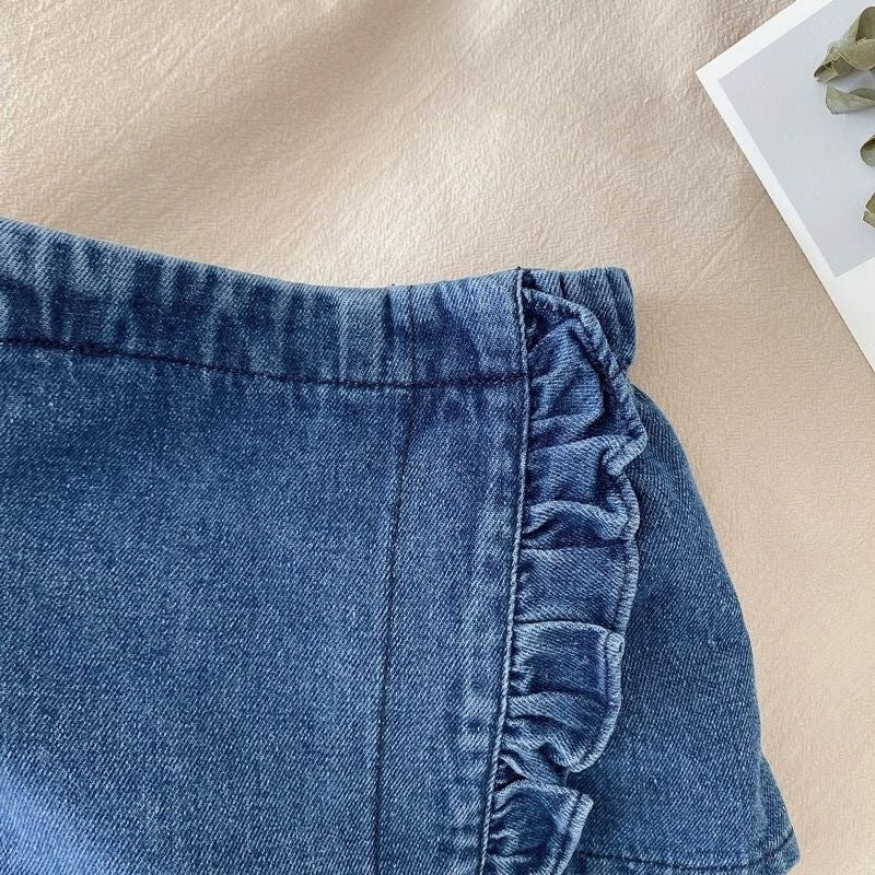 Girls Children Outfit Sets Summer Kids Clothes Lace Edge Pure White Baby Girl Casual White Hollow Vest Top Suspender+Denim Skirt