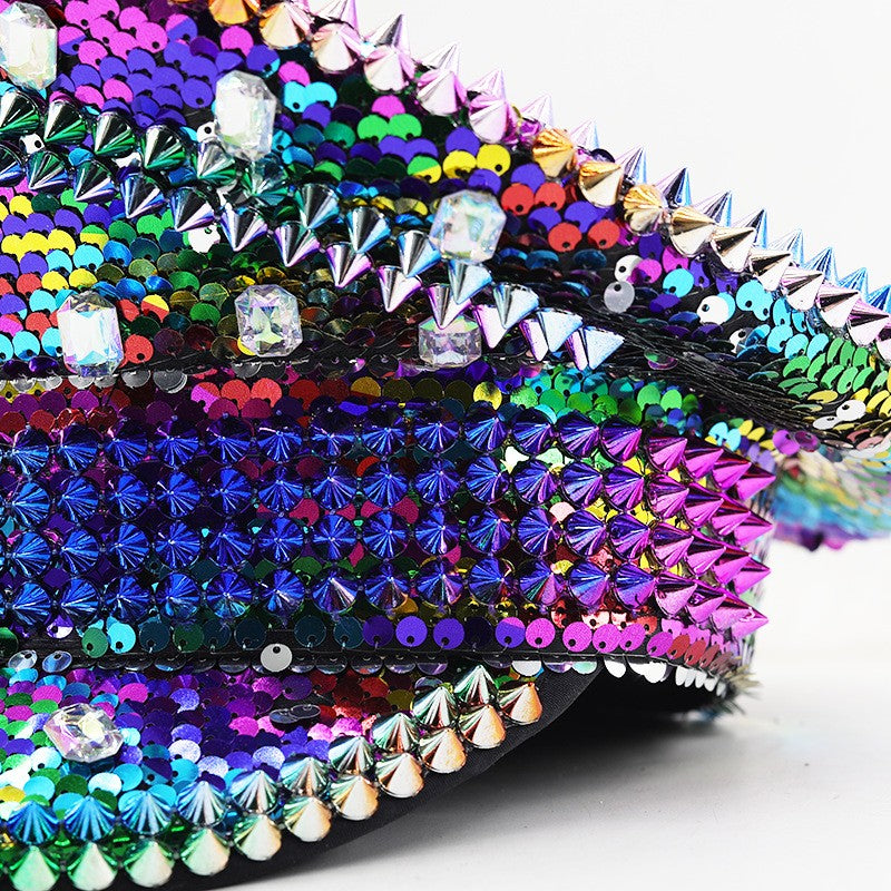Chapéu de Capitão Chapéu Punk de Lantejoulas Coloridas com Strass para Festa Festival Aniversário Casamento Chapéu de Noiva Chapéu de Palco para Mulheres e Homens