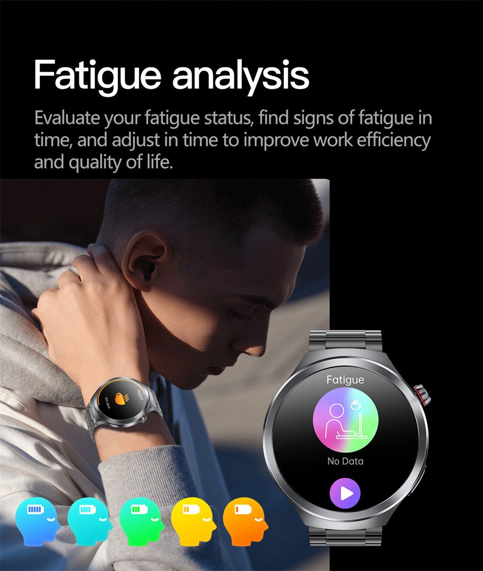 Relógio Inteligente Smartwatch Masculino 2026 Health Tracker com Safira e Medição de Ácido Úrico, Gordura Sanguínea, Pressão Arterial e ECG+PPG com Análise Corporal