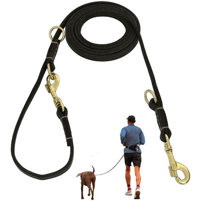 Coleiras de couro multifuncionais para cães, coleira para cães sem usar as mãos, coleira dupla de couro legítimo para passear com dois cães, suprimentos para animais de estimação