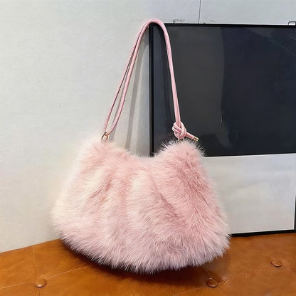 Fashion Luxury Faux Rabbit Fur Plush Shoulder Bag High-End Women's Tote Handbag for Stylish Gift Sending