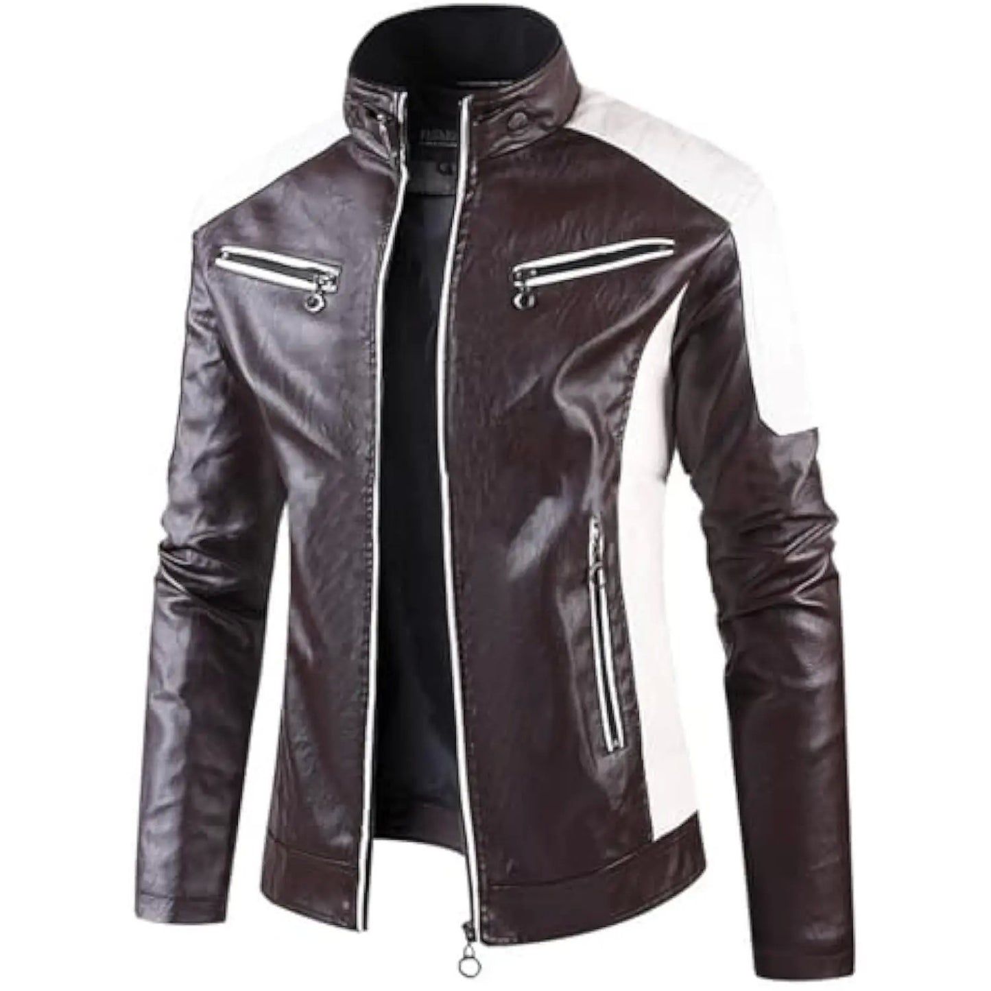 Aviator Full Zip Outerwear Men's Stand Collar Leather Jacket Fall Trendy Color Coats Block Motor Biker Jacket Classic Jacket