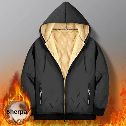 Men's Winter Lamb Velvet Jacket Fleece Lined Cotton Suit Hooded Loose plus Size Warm Cotton Coat Thermal Cotton Clothing