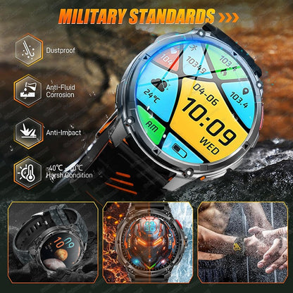 Smartwatch Masculino 2026 Novo Militar 1100mAh Bateria Tela AMOLED 1.7" Bússola GPS Lanterna Chamada Bluetooth 5ATM Natação