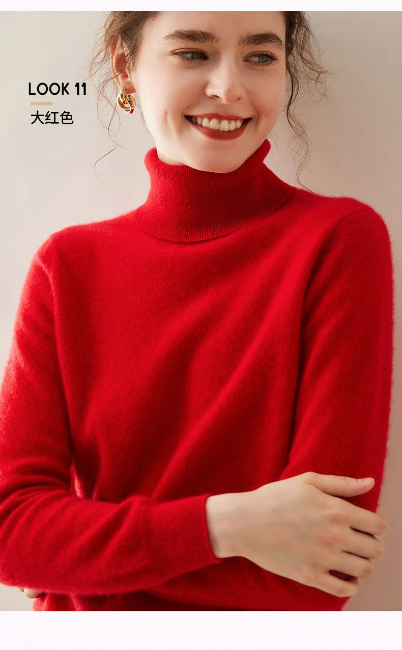 Suéter de Cashmere Feminino Gola Alta Manga Comprida Pulôver de Malha 100% Cashmere Puro Suéter Básico Versão Coreana Top Feminino