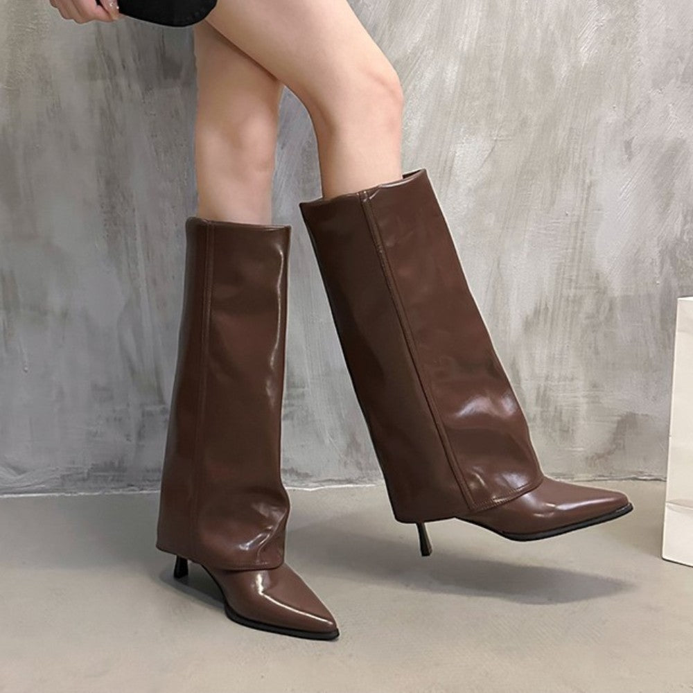 Women Chunky High Boots Pointed Toe Sexy Solid Color Design  Autumn and Winter New 2024 Trend Retro Fad Woman Boots Size 35-42