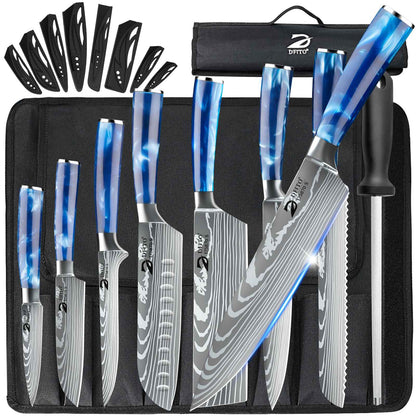 MDHAND 8 Peças Conjunto de Facas de Cozinha Faca de Chef Multiuso Desossar Cutelo para Carne Frutas Pão Faca Santoku Japonesa com Capa