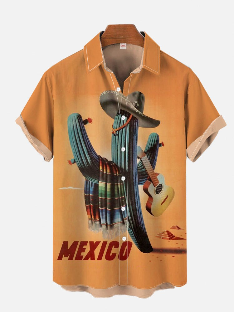 2024 Fashion Men's Hawaiian shirts Mexican Style Colorful Graffiti Art Poster Prints Short Sleeve Shirt  Hawaii style clothing