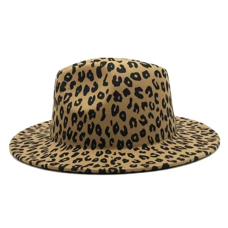 2024 winter fedora hats for women fashion Flat wide Brim Panama Wool Felt Jazz Fedora Hats for men Leopard goth top wedding Hat