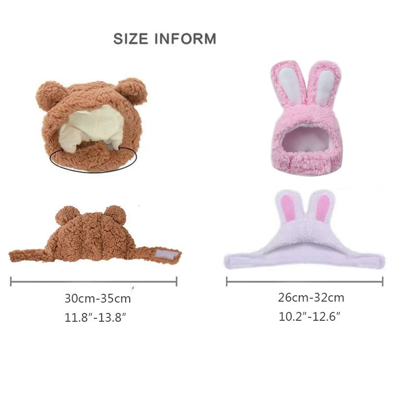 Urso Fofo Coelho Capuz Acessórios para Cães e Gatos de Estimação Cosplay Chapéu de Gato Inverno Lindo Ano Novo Gorro para Filhotes Veludo Macio Suprimentos para Animais de Estimação