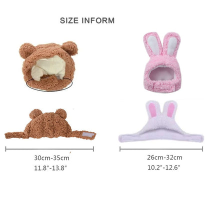 Urso Fofo Coelho Capuz Acessórios para Cães e Gatos de Estimação Cosplay Chapéu de Gato Inverno Lindo Ano Novo Gorro para Filhotes Veludo Macio Suprimentos para Animais de Estimação