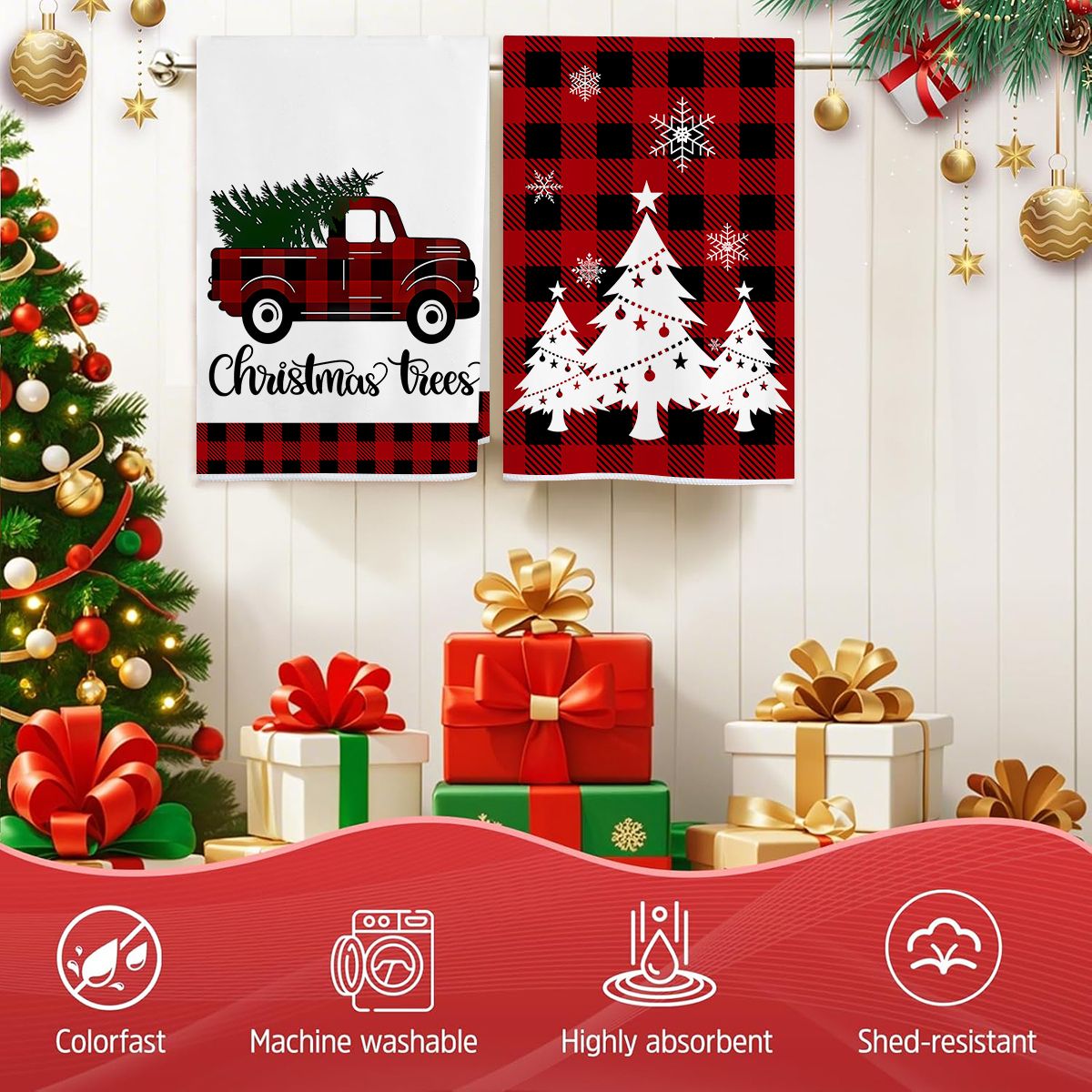 4/6pcs Christmas Kitchen Towel Set, Buffalo Checkered Dishcloths, Soft and Comfortable Winter Truck Farmhouse Tea Towels Joe,