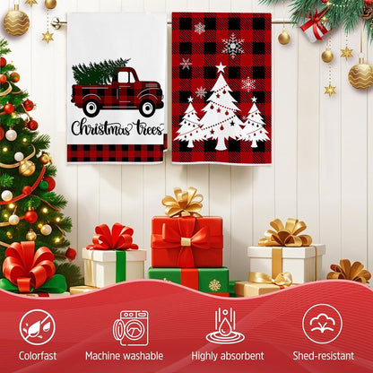 4/6pcs Christmas Kitchen Towel Set, Buffalo Checkered Dishcloths, Soft and Comfortable Winter Truck Farmhouse Tea Towels Joe,