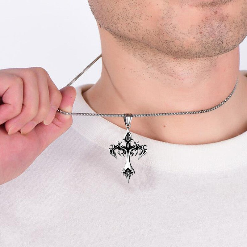 Joias de Moda Hip Hop Design Exclusivo Aço Inoxidável Colar com Pingente Cruz Chamas Gótico Presente para Mulheres Homens