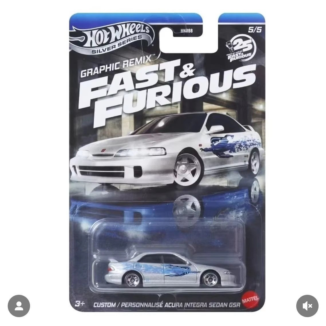 In Stock Hot Wheels 2025 HNR88 Silver Series Graphic Remix Fast & Furious Car Models 1/64 Honda S2000 Nissan Volkswagen Car Gift