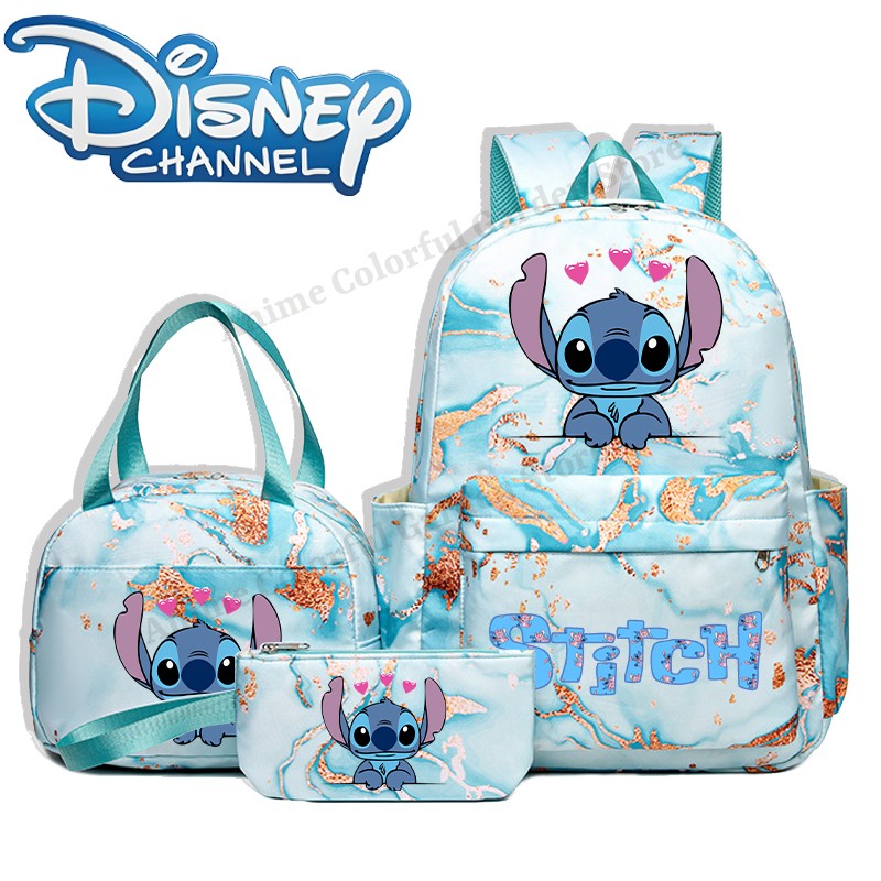 3pcs Disney Stitch Backpack Lunch Bag Pencil Case Set Anime Cartoon Fashion Schoolbag Suit Students New Semester School Supplies