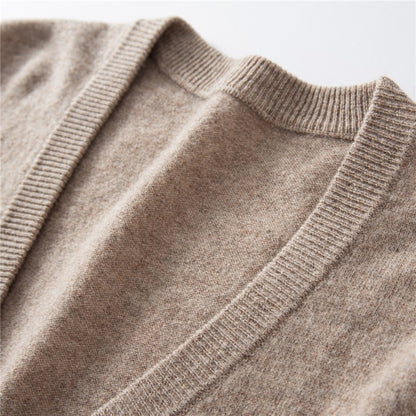 New Simple Button-Up Long Sleeve 100% Wool Cardigan Men's V-Neck Autumn Winter Versatile Commuter Sweater Knitted Jacket