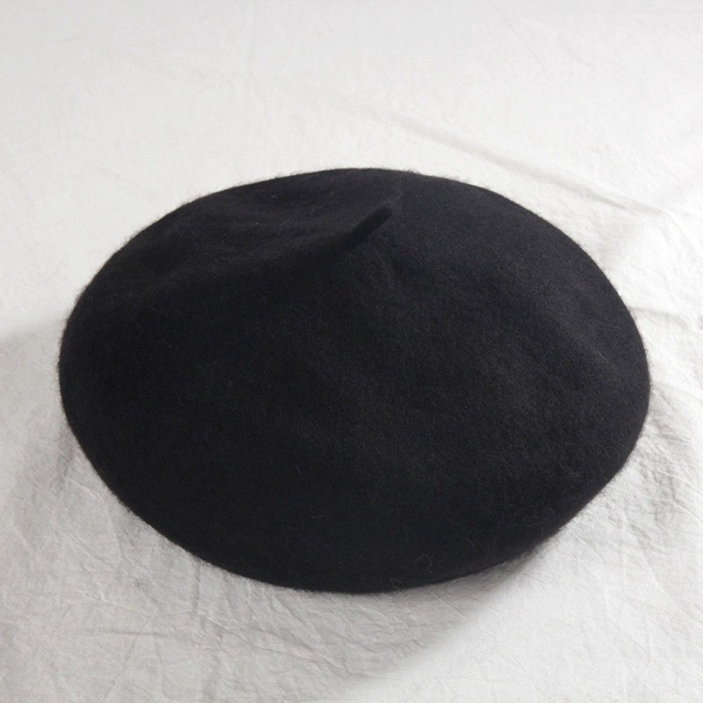 Boina Nuvem Feminina Confortável de Lã Pelúcia Quente Estilo Britânico Chapéu Gorro Cor Sólida Elástico Boina Feminina