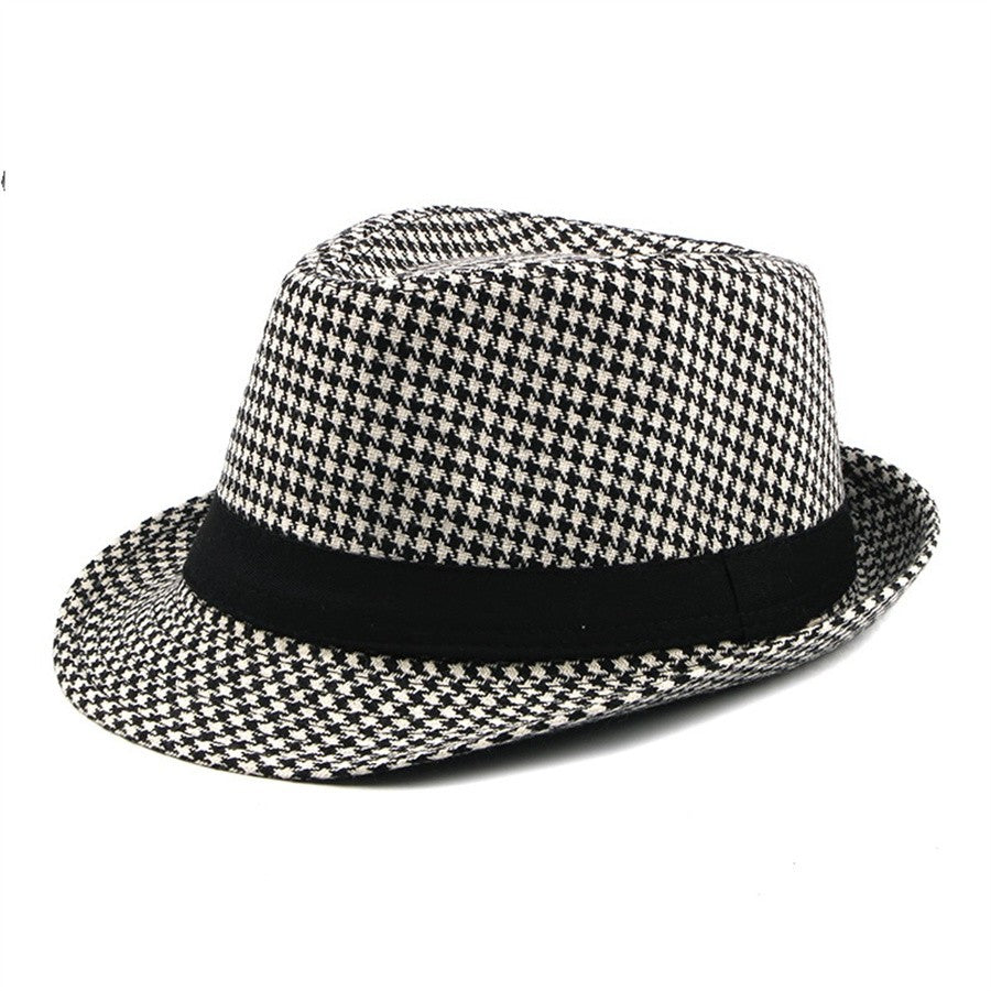 Primavera Verão Novo Chapéu Xadrez Vintage Masculino Chapéu de Lã para Homens de Meia-Idade e Idosos Chapéu de Cavalheiro Chapéu de Jazz