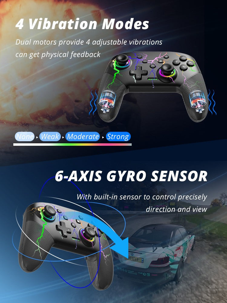Wireless Controller For Switch OLED Console Pro Gamepad with Rechargeable Battery Programmable Turbo Function RGB Light