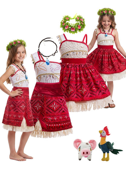 Girls Halloween Cosplay Moana Dress Ocean Adventure Role Play Costume Vaiana Princess Boys Maui Costume Vestidos Party Dress