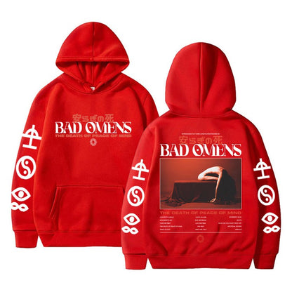 2025 Autumn/winter Bad Omen Band Peace of Mind Dead Music Album Printed Hoodie Men's Pure Cotton Rock Retro Warm Sweatshirt