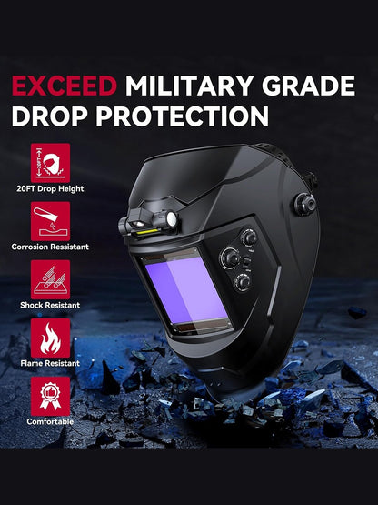 Capacete de solda automático de visão ampla com escurecimento automático, tonalidade 4-9/9-13 para corte e desbaste TIG MIG ARC