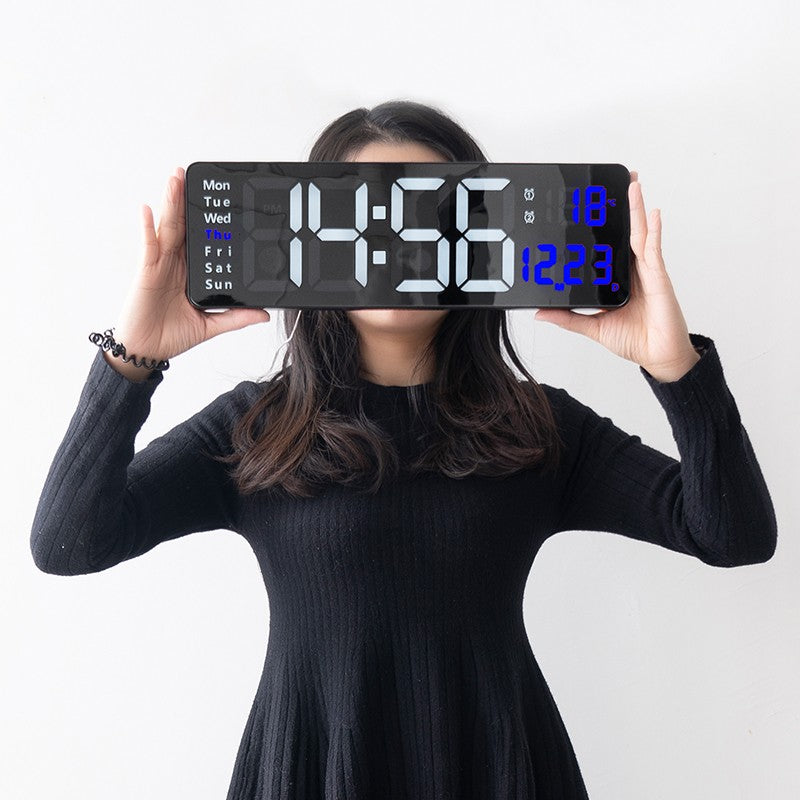Large Digital Wall Clock Temp Date Week Display Remote Control Power Off Memory Table Clock Wall-mounted Dual Alarms LED Clocks