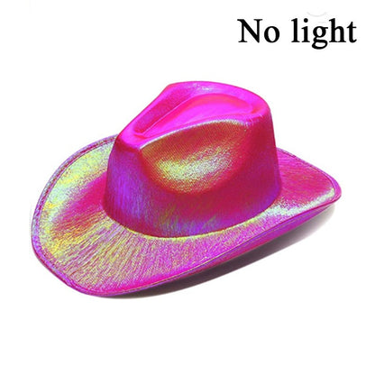 Chapéu de Cowboy LED Sem Fio, Chapéu de Cowboy Luminoso, Chapéu de Cowgirl Rosa para Discoteca, Noivas, Acessórios para Shows, Boates e Festas a Fantasia