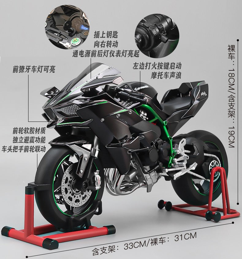 Pulverizador 1:6 Kavvasaki Racing Ninja 500 H2R Simulação de Motocicleta Luz de Som Coleção de Presentes para Crianças Velozes e Furiosos Display de valor