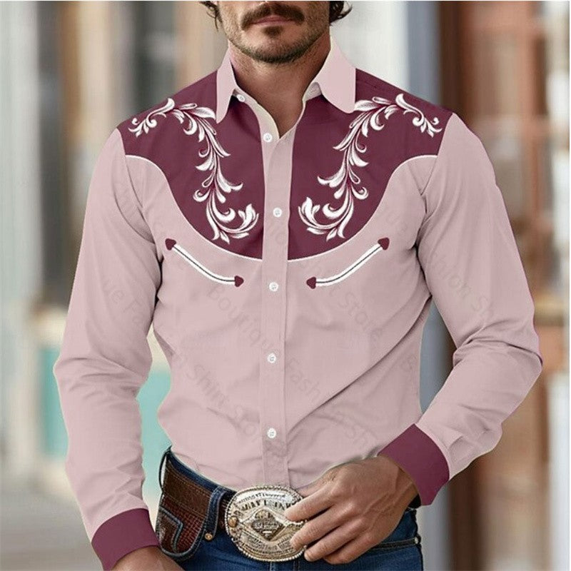 Floral Retro Western Men's Shirt Outdoor Street Casual Daily Spring and Summer Lapel Long Sleeve S-5XL Stretch Fabric Shirt