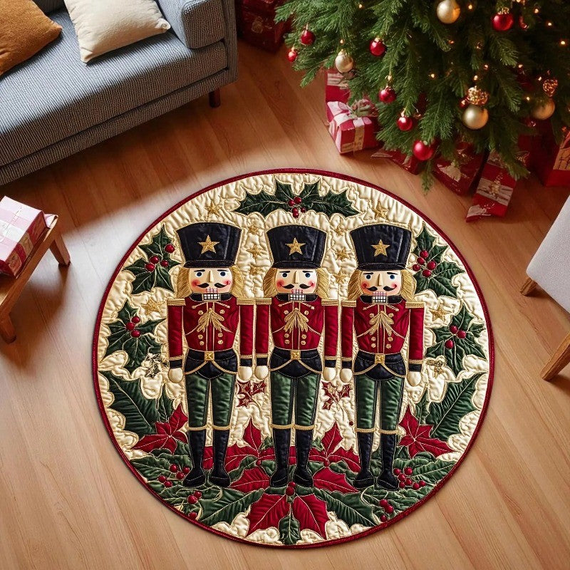 Round Christmas Carpet Festive Area Rug Non-Slip Wear-resistant Circle Carpet for Living Room Bedroom Soft Floor Mat Home Decor